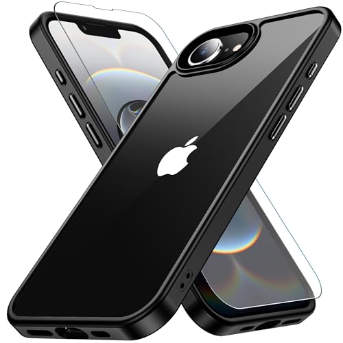 iPhone 16e/17e 用 ケース ブラック ガラスフィルム付き 耐衝撃 アイフォン 17e/16e 用 ケース 米軍MIL規格 耐久性 iPhone17E/16E用 黄ばみ防止 アイホン16E/17E用 ワイヤレス充電対応 あいほん16E/17E用 SGS認証 スマホケース あいふぉん16E カバー 6.1インチ 透明 ストラップホール付き gogorelax