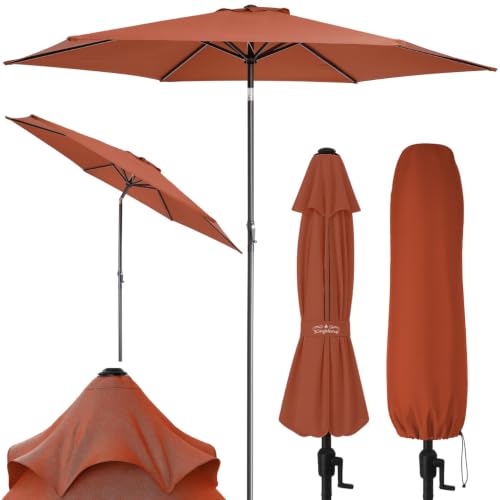 Image of Kingsleeve® 3m Aluminium Parasol with Crank Handle, Tilt, Cover, UV 80+ Protection, Garden Parasols, 300cm Garden Umbrella Large Sun Shade Parasol Umbrella Patio Deck Outdoor | Tahiti Terracotta