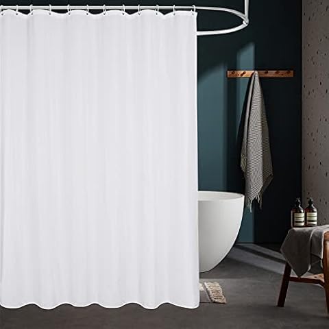 Beneyhome Weighted Shower Curtain Liner 84 inches, Extra Long White Bathroom Curtain Fabric Shower Curtain Washable, Hotel Luxury Quality Shower Liner 72x84 inch with Hooks, Water-Repellent Cover