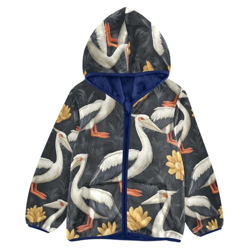 Elegant Bird Floral Design Toddler Fleece Jacket Girl Boys Hooded Fleece Jacket Coat Warm Outwear Zip-up 3-10T