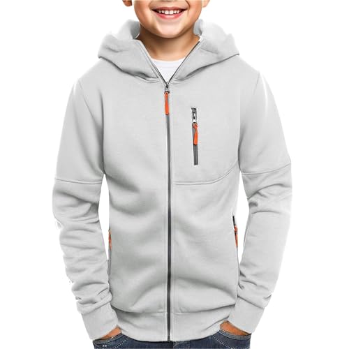 Boys' Sweatshirt with Full Zip and Hood, Plain, Leisure, Long-Sleeved Sweatshirt, Stylish Streetwear, Hooded Jacket, Comfortable Fit, Sweat Jacket, Ca