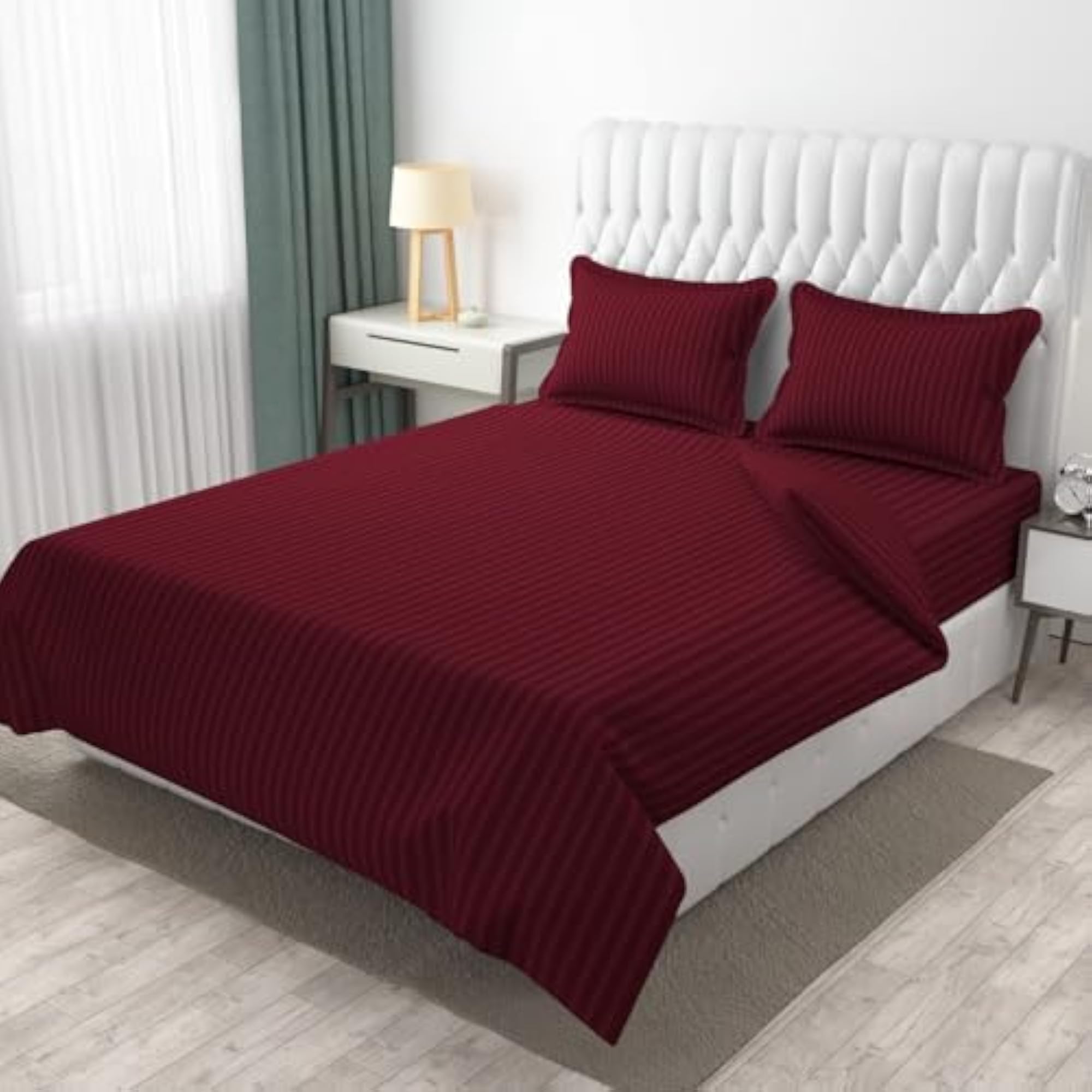300 TC Glace Cotton King Size Double Bedsheet with 2 Pillow Covers
