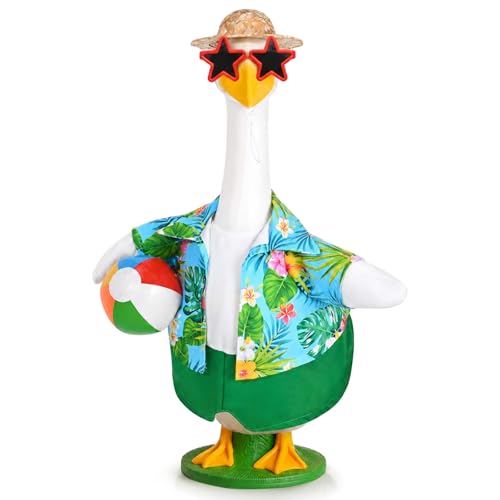 JcHrmers Summer Porch Goose Outfit Beach Porch Goose Clothes Fits 23" Cement Plastic Goose Statue for Outdoor Garden Yard Patio Lawn Art Decor (Hawaii)