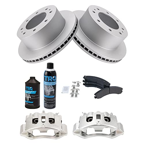 Image of TRQ Rear Semi-Metallic brake Pad Coated Rotor & Caliper Kit w /Fluids for Chevy