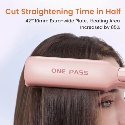 Faszin Professional Hair Straighteners, 42mm Wide Plate Titanium Negative Ion Flat Iron, 30s Rapid Heating, 11 Adjustable Temperature Levels (130-230℃), Real-time Temperature Display-Pink - Image 4