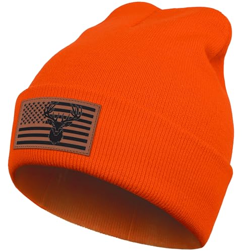 American Flag Hunting Beanie for Men Dad Grandpa Retirement Outdoor Gift for Hunters Deer Duck Gear Orange