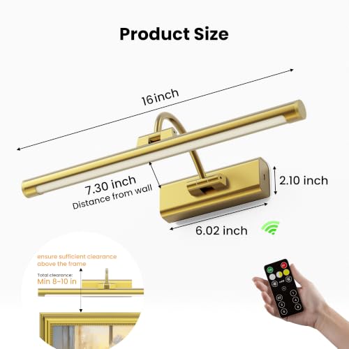 Craftersmark 2 Pack 16" Brass Picture Art Lights - 6000mAh Rechargeable Battery Powered Wireless Lighting for Home Gallery, Office, Living & Bedroom by Craftersmark - Image 6