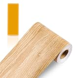 Bordure de papier peint autocollant Feuille Couleur du grain du bois Frise Murale Adhesive Bordure imperméable en PVC Plinthe amovible Décoration Murale pour cuisine salle de bain (Chêne Café)