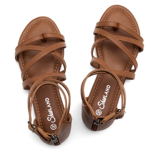 Image of Shoe Land Gladiator Sandals for Women - Strappy Flat Sandals with Ankle Strap & Back Zipper | Fisherman Thong Strappy Style for Walking, & Daily Wear | Trendy 2025 Summer