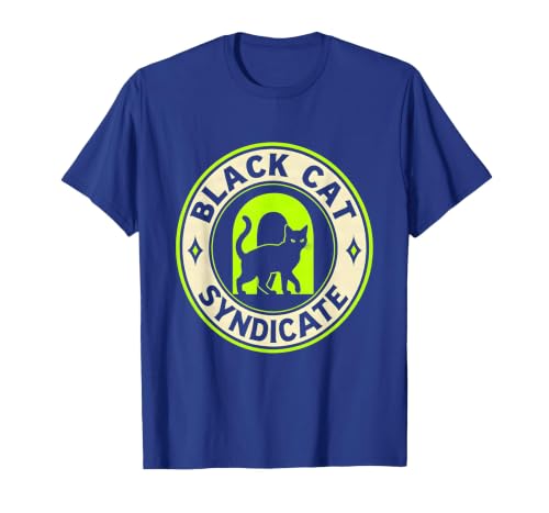 Black Cat Syndicate Horror Cat Mom Halloween Parody Humor T-Shirt, Men, Royal Blue, Small