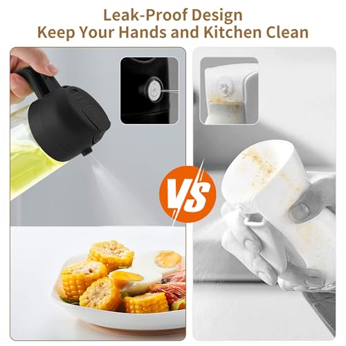 Image of Unbreakable Oil Sprayer for Cooking - 16 OZ Dishwasher-Safe Dispenser Bottle, 2-in-1 Spray & Pour for Olive Oil, Avocado Oil, Vinegar, Soy Sauce, Easy Clean with Removable Lid(Black)