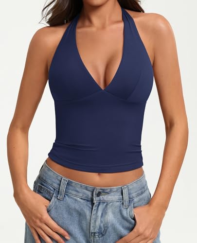 Image of Avidlove Women's Halter Top Deep V Going Out Tops Double Lined Sexy Backless Summer Crop Tank Top