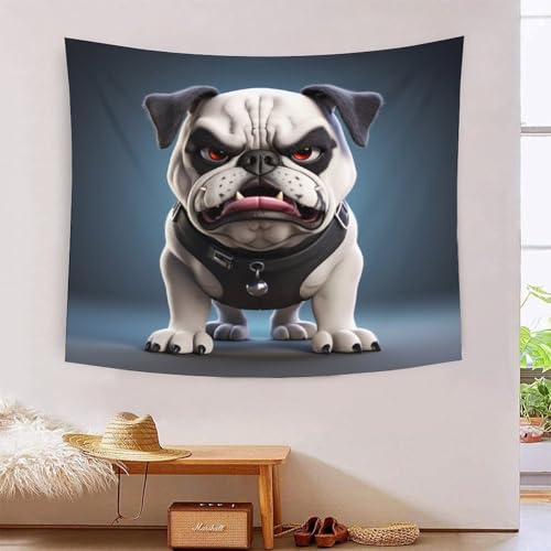 Tapisserie bouledogue français 3D art mural tissu pour décoration salon et chambre