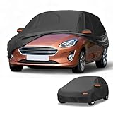 Partuto Funda de Coche Impermeable para Todo Clima Protección Exterior Completa Anti-UV Sol Lluvia para Ford Fiesta Hatchback 190T-PU Negro con Franjas Reflectantes