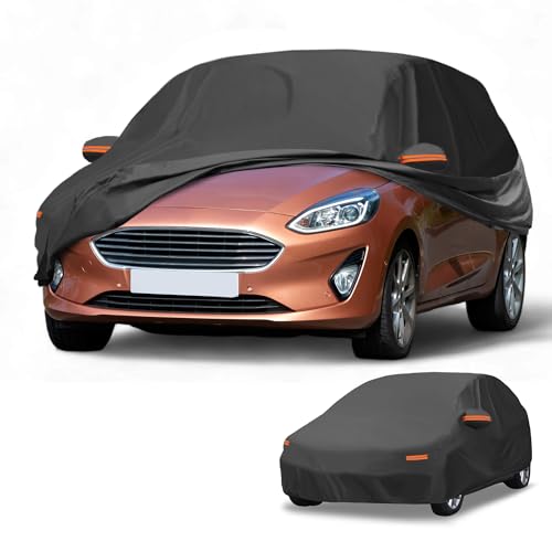 Partuto Funda de Coche Impermeable para Todo Clima Protección Exterior Completa Anti-UV Sol Lluvia para Ford Fiesta Hatchback 190T-PU Negro con Franjas Reflectantes