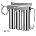 Fachioo 0.01?m Ultra-Filtration Under Sink Water Filter System, Stainless Steel Water Filter for Sink, Remove 99.99% of Chlorine, Odor & Bad Taste, Direct Connect to Kitchen Faucet (3 Filter Included)