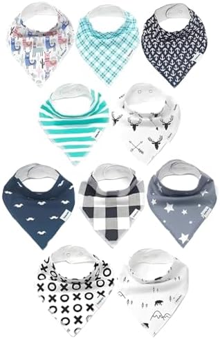 KiddyStar Double Layer Bandana Bibs - Thick, Multi Snaps, Organic Cotton - Soft & Absorbent - For Drooling, Teething, Feeding