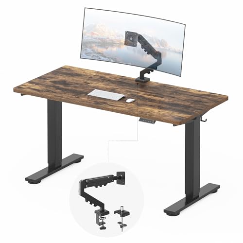 Image of FLEXISPOT EN2 55''x28'' Standing Desk with Monitor Mount Bundle, 1 inch Thick One-Piece Desktop, Fully Adjustable Single Monitor Arm with Cable Management, Bundle for Office, Gaming & Study, Rustic Brown