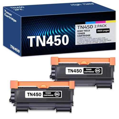TN450 Compatible TN-450 Black High Yield Toner Cartridge Replacement for Brother TN-450 HL-2270dw Intellifax 2840 HL-2132 Toner (2 Pack).