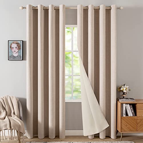 MIULEE Blackout Curtains Thermal Insulating Curtains with Eyelets 100% Opaque Linen Look Curtains Living Room Cold Protection Blackout Curtain Set of 2, 46" Wx90 L Beige - Image 2