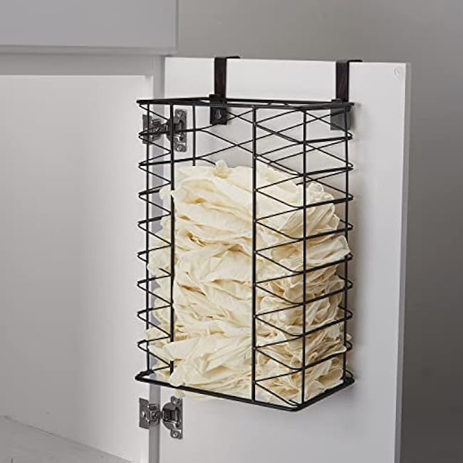 Gourmet Basics by Mikasa Garbage Bag Holder Garbage Bag Holder Basket with Removable Hooks, One size, Antique Black,5255362