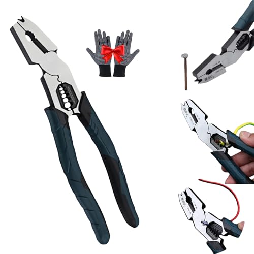 Nail Puller pliers, 9" Grade Multi-function Cutting Pliers, wire stripper tool, Crimper Bent-Head Design for Effortless Home Repair & Electrical Work