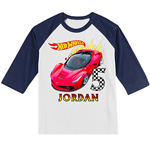 Personalized Hot Race Car Birthday Shirt | Personalized with Name and Age | Unisex 3/4 Sleeve Raglan T-Shirt3