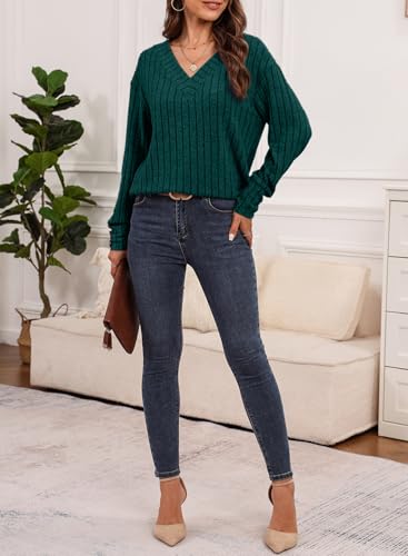 Image of Dokotoo Womens Tops V Neck Lightweight Sweater Fall Long Sleeve Top 2026 | Decorative Buttons, Soft Breathable Knit Material, Pullover Tunic Tops, Business Casual, Fall Outfits, Winter Clothing 2026