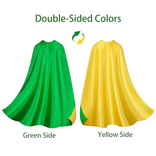 Adult Superhero Cape & Mask Set - Double-Sided Green & Yellow Super Hero Capes and Masks for Men Women Dress-Up Parties