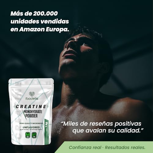 Miniatura 2 de Foodelis Creatina Monohidratada En Polvo 1 Kg 333 Dosis - 100 Creatina Monohidrato Micronizada - Sin Sabor - Pura Y Sin Aditivos - No-Gmo - Alta Solubilidad - Incluye Dosificador