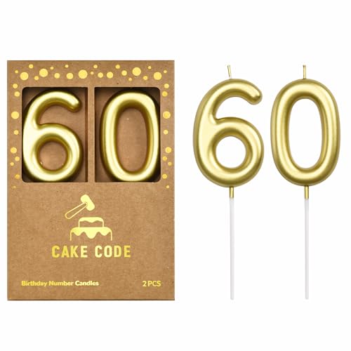 CAKE CODE 2.76 Inch Classical Gold 60 Number Birthday Candles Gold Number Candles Cake Number Candles Party Celebration