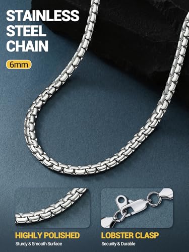 Image of PROSTEEL Stainless Steel Flat Box Link Chain Necklace for Men