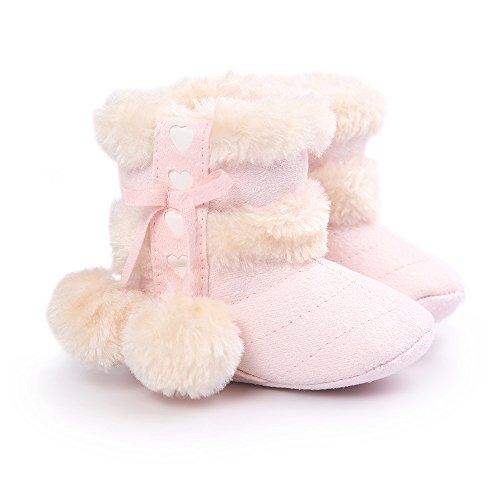 Estamico Baby Girl Winter Fur Snow Boots Toddler Shoes With Bowknot Light Pink 3-6 Months #TOP1