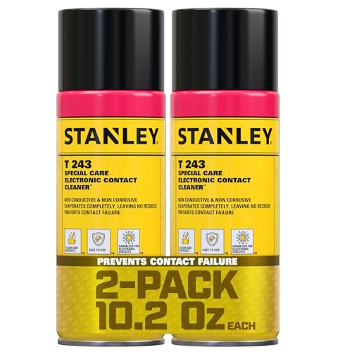 STANLEY T 243 Contact Cleaner Spray – (2x10.2 oz) Electronic Contact Cleaner for Circuit Boards, Switches, Plugs, Relays, Connectors – Non-Corrosive, Fast Drying – No Residue – 10.2 oz, 2 Pack