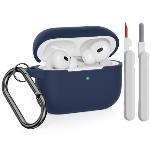 KOKOKA Case Cover Compatible with AirPods Pro 2 2022 & 2019 with Cleaner Kit, Soft Silicone Cover Shock Absorbing Protective Case for AirPods Pro 2nd & 1st Generation with Carabiner, Midnight Blue