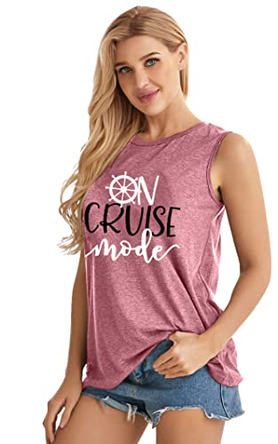 Cruise Mode Tank Women Summer Sleeveless Cruising Love Graphic Print T Shirt Boating Gifts Vacation Muscle Shirt Pink #TOP1