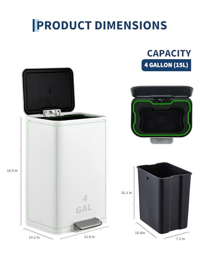 Caneca de basura rectangular con tapa de acero inoxidable blanco 4 galones miniatura 5