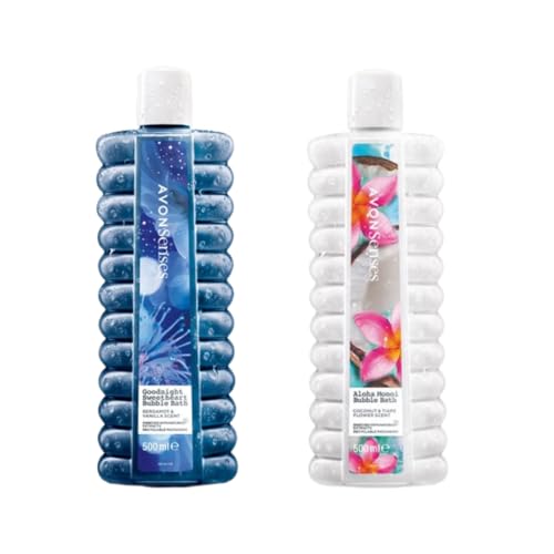 Coconut & Tiare Flower Scent Aloha Monoi and Bergamot & Vanilla Scent Goodnight Sweetheart Bubble Bath 500ml Each Pack of 2
