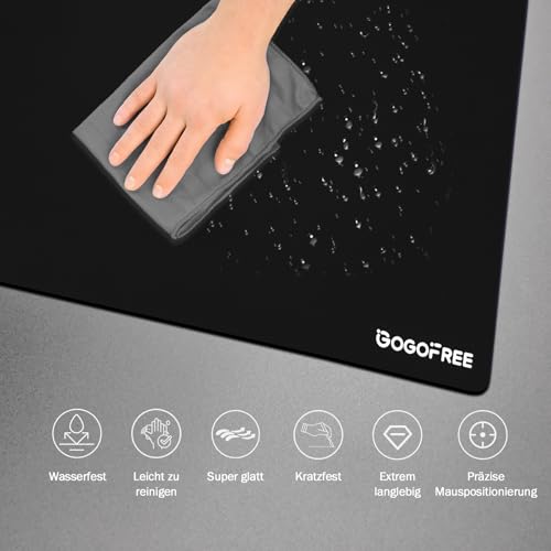 gesxo Gaming-Glas-Mauspad aus gehärtetem Glas mit Harter Oberfläche, ultraglattem Finis, großes Mauspad wasserabweisend, präzise Geschwindigkeitskontrolle für Esports (Schwarz,300×400mm)