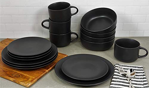 10 Strawberry Street Wazee Matte Coupe Dinnerware Set, 16 Pc, Black #TOP2
