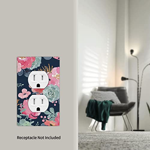 Pink Red Floral Leaves Single Duplex Outlet Covers Wall Plate Decorative 1 Gang Electrical Switch Plate Receptacle For Kitchen Bedroom Bathroom Home Decor Standard Size 4.50" X 2.76" #TOP5