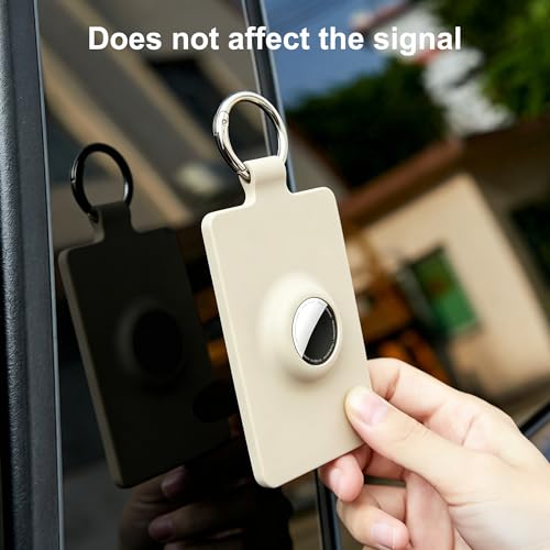 Image of Card Holder for Tesla Keycard with AirTag Slot, Soft Silicone Key Card Protective Case Cover for Tesla Model 3 Y S X Cybertruck, Key Holder with Keychain Key Rings - 1 Pack,Starlight
