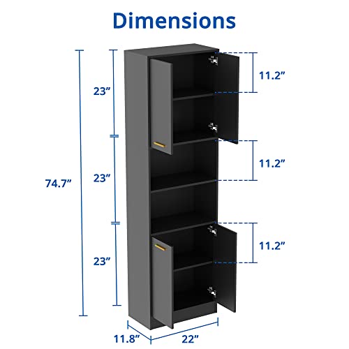 Cozy Castle Wood Pantry Cabinet, 75" Freestanding Kitchen Storage Cabinet With Doors And Adjustable Shelves, Storage Cabinet For Kitchen, Bathroom Or Hallway, Black #TOP1