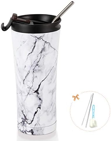 17 oz. Tumbler Double Wall Stainless Steel Vacuum Insulated Coffee Cup with Leak-Proof Lid, 2 Metal Straws and Brush, Travel Mug for Home Office School (Marble)