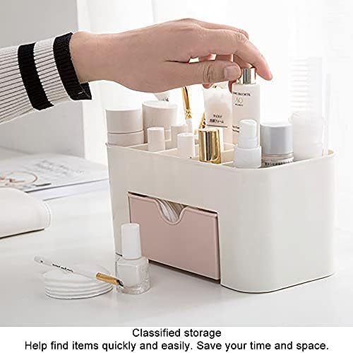 Baffect Desktop Makeup Organizer Drawers, Cosmetics Storage Box Division Office Desk Organiser Desktop Stationery Storage Box Makeup Organiser for Bedroom Bathroom Office (Pink)