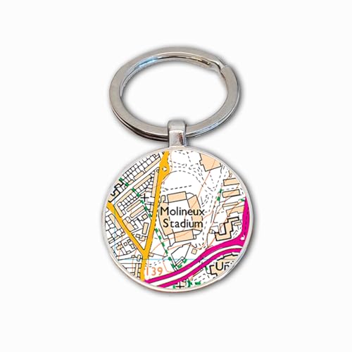 Image of Wolves Stadium Key Ring, Molineux Stadium Key Chain, Football Map Key Fob, Wolves Ground Keyring, Wolves Soccer Ground Map Key Ring, Wolves Football Club Gift