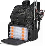 HAMBOLY Fishing Backpack with Tackle Boxes, 50L Fishing Tackle Bag with Cooler & Rod Holders, Waterproof Tackle Bag for Men