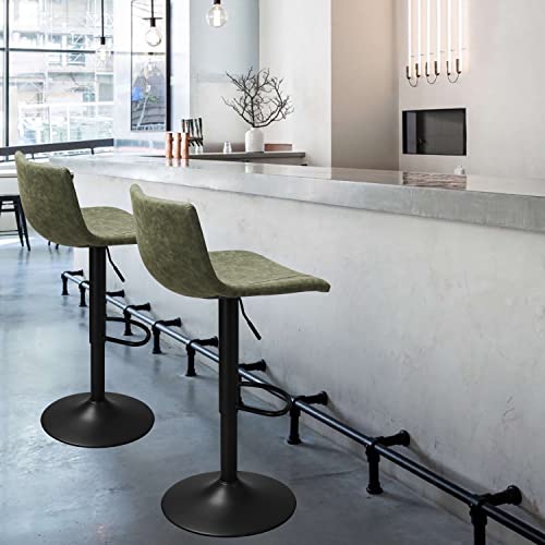 Finnhomy Bar Stools Set Of 2 Counter Height, Swivel Barstools With Footrest And L Shape Back, Height Adjustable Modern Bar Stools For Kitchen, Vintage Leather, Retro Green #TOP3
