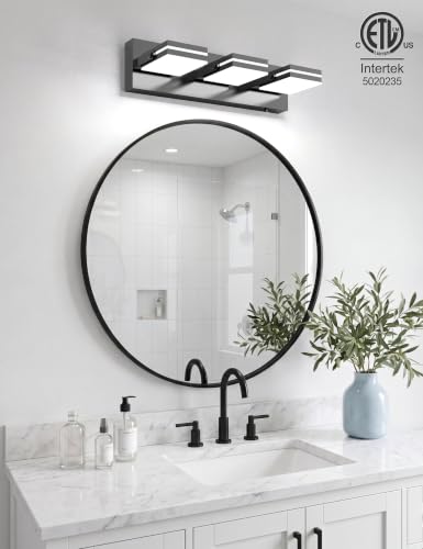 Image of VOLISUN 3 Light Bathroom Vanity Light, 24 inch Dimmable Bathroom Light Fixtures Over Mirror, 5 Color Temperatures, 180Rotatable Head, Black LED Vanity Lights for Bathrooms-ETL Certificated