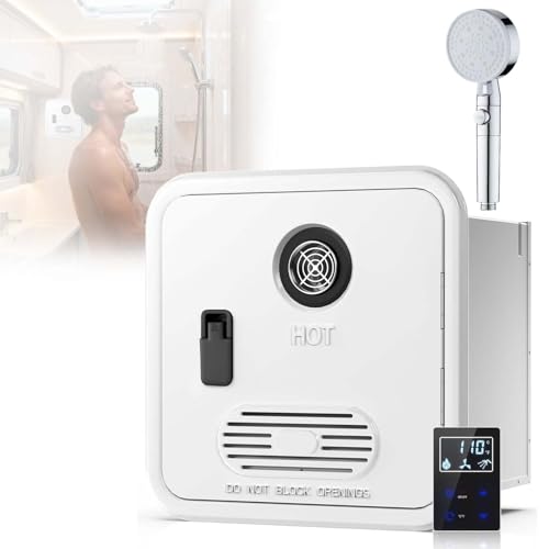 Gas- Durchlauferhitzer Für Wohnmobile, 55.000 Btu, Propangas- Durchlauferhitzer, 3, 9 Durchlauferhitzer (14, 8 L/ Min), 12 V Dc, Mit 40, 6 X 40, 6 Cm Großer Tür Für Wohnmobile Camper(White, With Shower)